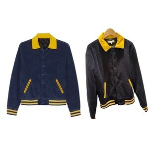 American Apparel Men's Size Small Corduroy Letterman Jacket Blue Gold Retro‎ EUC